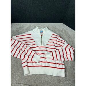 Draper James Striped Quarter Zip Sweater Red White Size Large Soft Festive